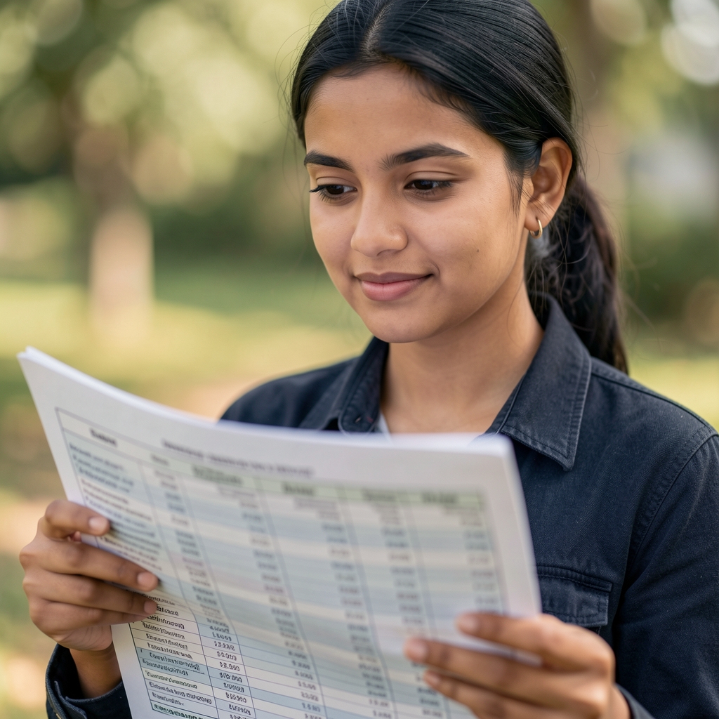 Portrait of a research assistant cross-referencing a food composition table